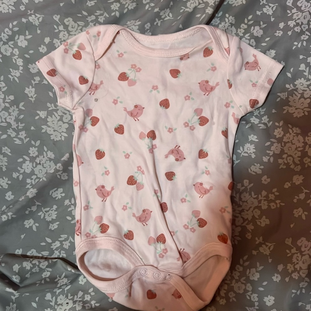 Bird and strawberry onesie